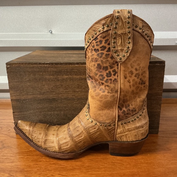 Old Gringo Women Brown Leather Animal Print Croc Studded Cowgirl Boot 7.5 - Picture 6 of 12